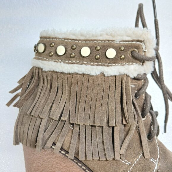 Sam Edelman Suede Fringe Ankle Wedge Boots 4" Heel Women's 8 VGUC - Picture 10 of 16